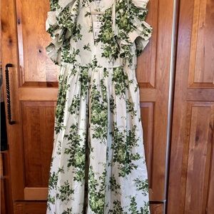 Tuckernuck Green and White Flutter Sleeve Midi Dress